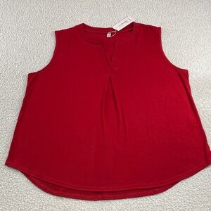 Sleeveless Red Pleat-Front Women's Top 3xl